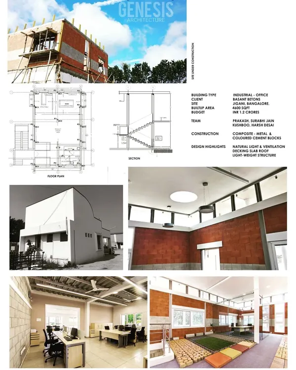 This project board documents the journey of an industrial office building, from the initial floor plan and construction photos to the finished interiors. It showcases our integrated approach to architecture and interior design.