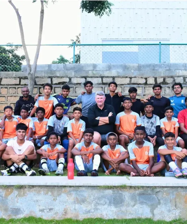 Our young footballers with Mr. Jason Withe, Head of Youth Development at Bengaluru FC, after an inspiring mentorship session. This is the kind of exposure that prepares our athletes for the big leagues.