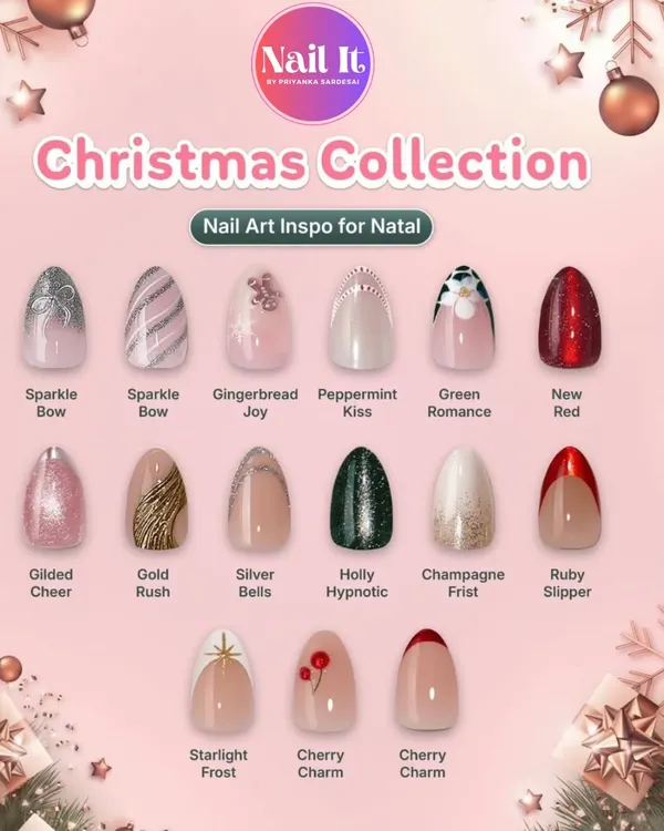 The official Christmas Collection. This graphic showcases all the festive designs I've curated for the season, from "Sparkle Bow" and "Gingerbread Joy" to "Holly Hypnotic" and "Ruby Slipper."