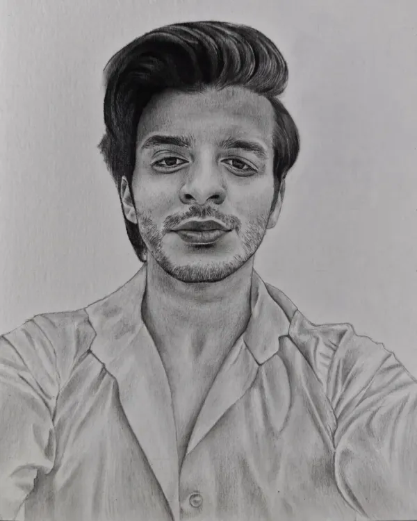 A modern portrait sketch of a young man, based on a selfie. I work to capture the mood and style of the original photo, creating a realistic drawing with a contemporary edge.