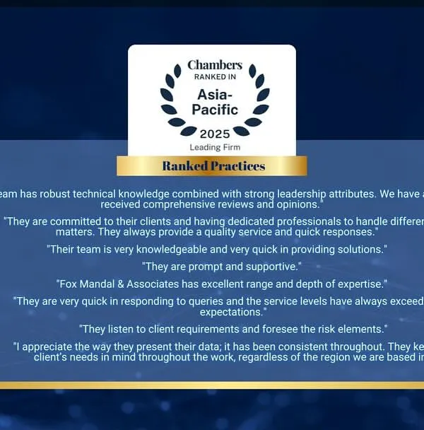 We are thrilled to be recognized as a leading firm by Chambers and Partners in their Asia Pacific Guide 2024-25. The guide includes direct testimonials from our clients, reflecting our commitment to providing quality service and quick responses.