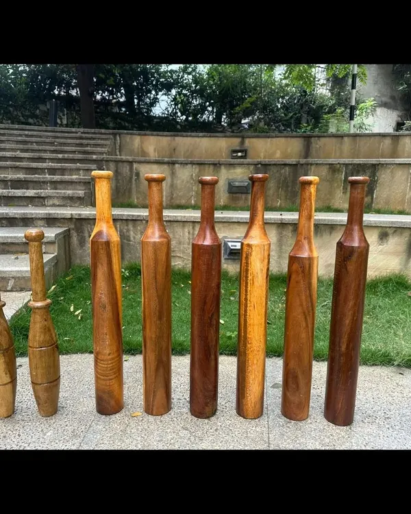 This is my collection of Indian clubs and Mugdars. Each one has a different weight and shape, from lighter clubs for beginners and mobility work to heavier Gadas for building serious strength.