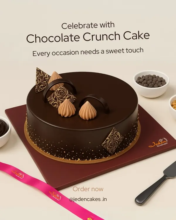 Every occasion needs a sweet touch, and our Chocolate Crunch Cake is the perfect choice. A rich chocolate sponge is layered with crunchy bits and covered in smooth ganache for a delightful texture in every bite.
