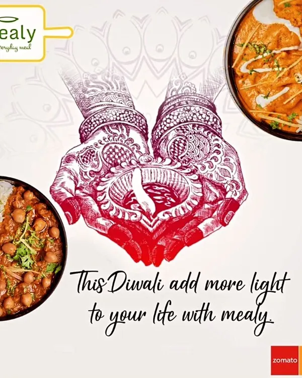 For Diwali, we add more light to your life with our scrumptious thalis and bowls. This graphic features our Chole Chawal and Butter Chicken bowls, perfect for a festive meal.