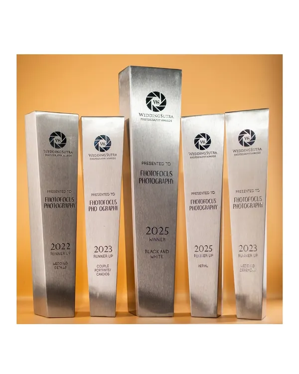 Our collection of WeddingSutra Photography Awards over the years. Each trophy represents a story we were trusted to tell and our dedication to pushing creative boundaries.