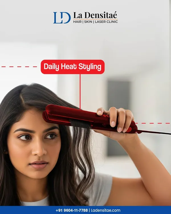 Daily habits have a huge impact on your hair. Daily heat styling, for example, slowly burns away your hair's natural strength and moisture. Try to air-dry more often or always use a heat protectant to minimize damage. Small changes can make a big difference.