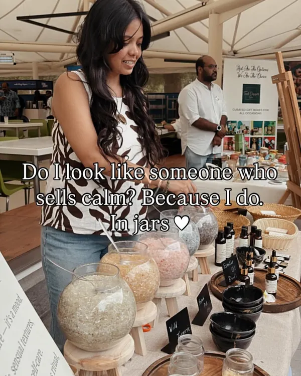 You can call me Salt Bae. Here I am at a market with my DIY bath salt station, selling a little bit of calm in a jar.