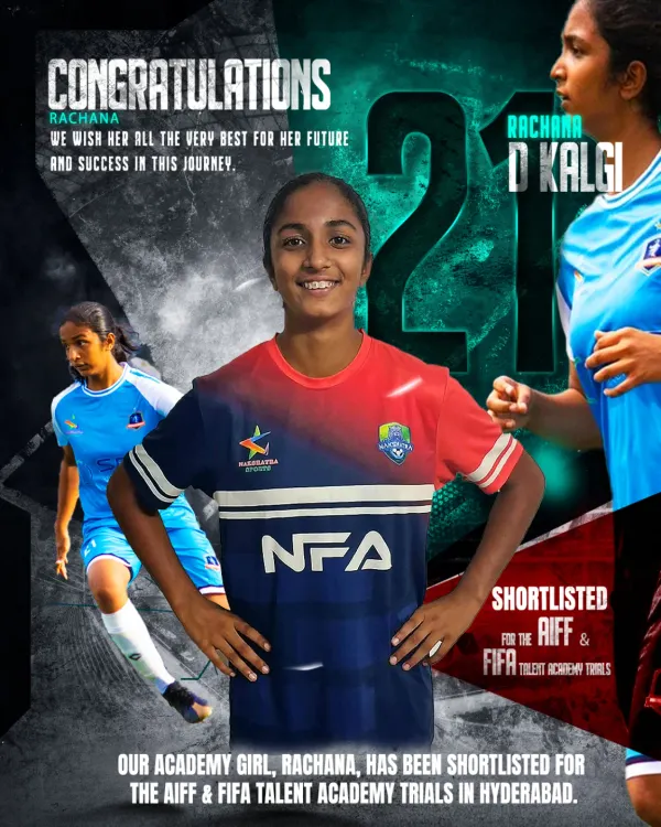 A proud moment for our academy. Our player, Rachana, was shortlisted for the AIFF & FIFA Talent Academy Trials, showcasing the elite pathway we provide for dedicated female athletes.