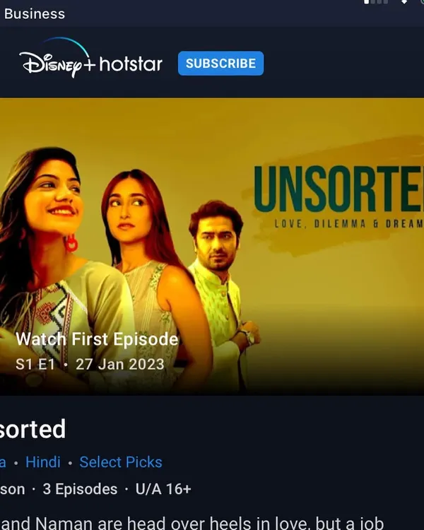 The official landing page for 'UNSORTED' on Disney+ Hotstar. Seeing my work on a major streaming platform was a proud moment and the culmination of months of creative effort.
