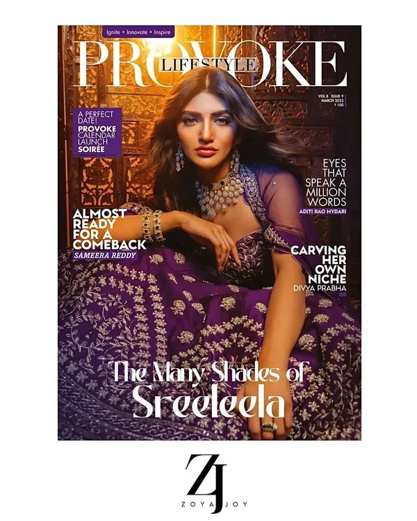 This cover for Provoke Lifestyle magazine featuring the wonderful Sreeleela showcases my approach to creating powerful, elegant looks for editorial features. We aimed for a regal yet modern aesthetic, balancing intricate details with a strong presence.