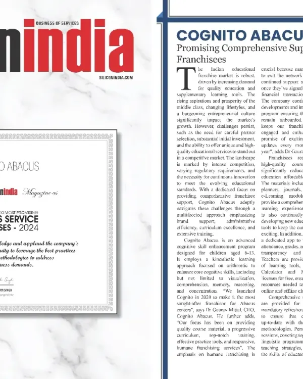 This recognition from SiliconIndia as a 'Most Promising Business Service Franchise' is a testament to the strength and viability of my franchise opportunity. It highlights my structured approach to brand support, curriculum, and financial planning for partners.