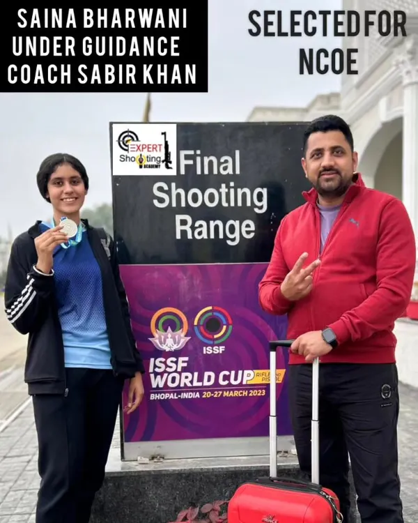 This is the level we aim for. Here is my student, Saina Bharwani, after being selected for the National Centre of Excellence (NCOE), a major step towards representing India. We were at the ISSF World Cup venue in Bhopal.