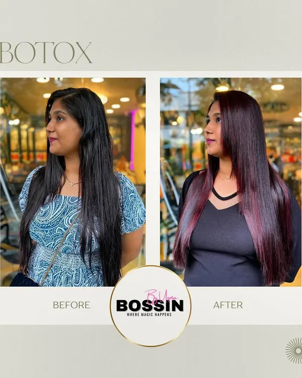The ultimate proof of our Botox Smoothing Treatment. This side-by-side shows the transformation from frizzy and dull to sleek, shiny, and perfectly smooth hair, all while using natural, non-damaging ingredients.