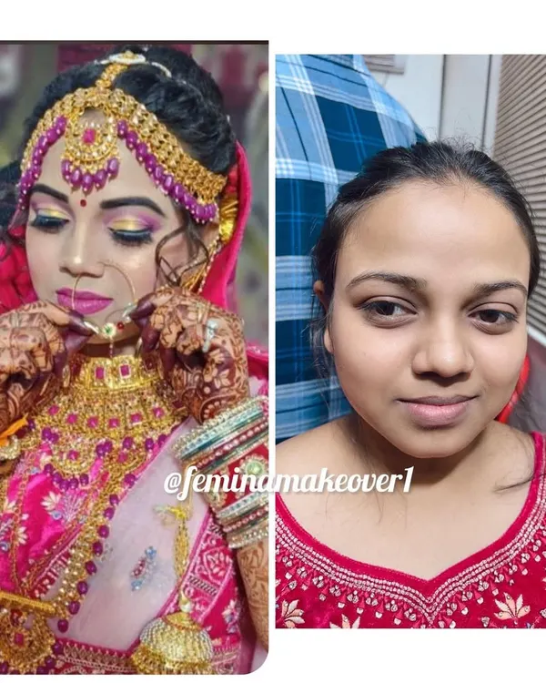 A powerful before and after of a North Indian bride. You can see how I evened out her skin tone, defined her eyes, and gave her a radiant glow for her big day.