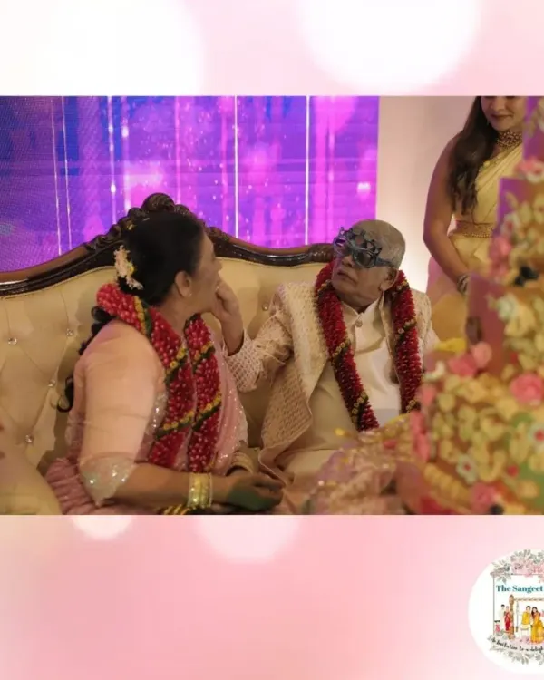 A touching moment between a couple celebrating their 30th wedding anniversary at a sangeet. We believe in celebrating love at every stage, and these moments add a beautiful layer of emotion to the event.