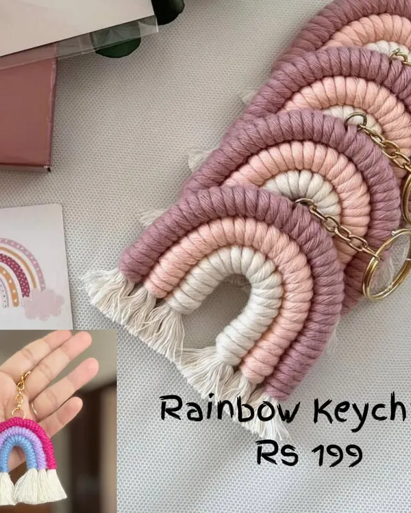 My rainbow macrame keychains are a bestseller! They are so cheerful and can be customized in your favorite color combinations. Perfect for kids and adults alike.