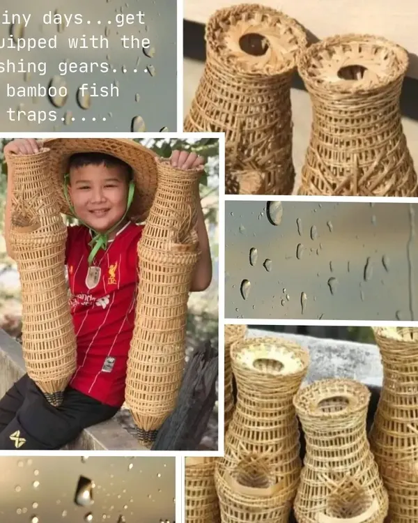 A collage celebrating the monsoon season with our traditional bamboo fish traps. These functional, handcrafted items are a beautiful example of indigenous design and sustainable living, used by communities for generations.