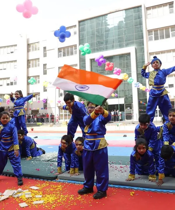 We believe sports build character, and this moment from our annual Khelchakra sports day captures the spirit of teamwork, patriotism, and achievement that we nurture in every child.