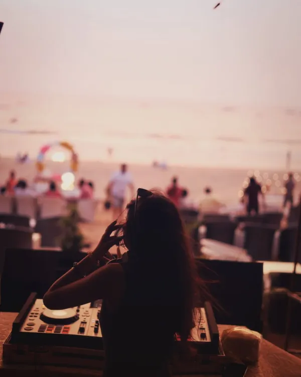 My view from the DJ booth at Elrow, Goa. Spinning tracks with the ocean breeze and the sound of waves is a different kind of magic.