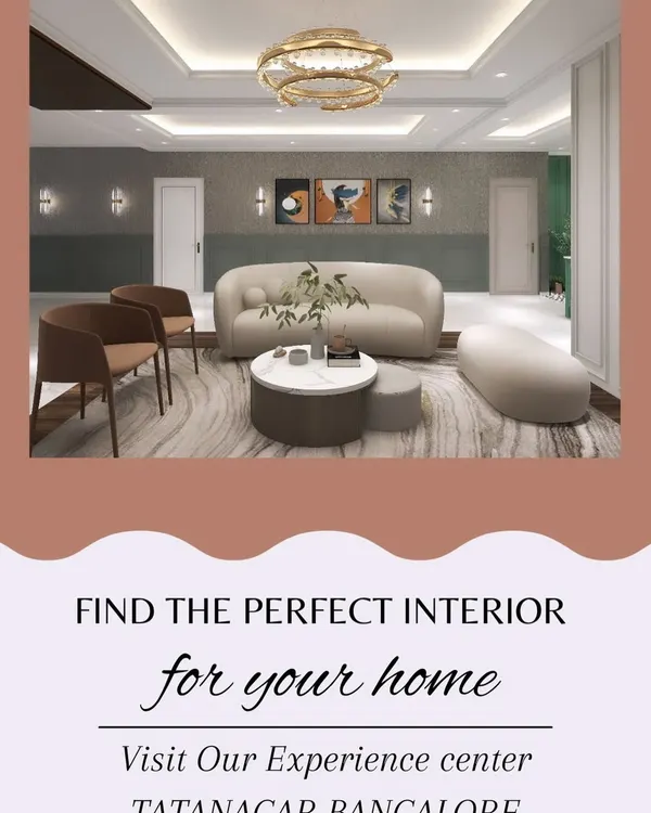 A concept for a perfect and cozy family living room, featuring a curved sofa, elegant lighting, and a soft, patterned rug to define the space.