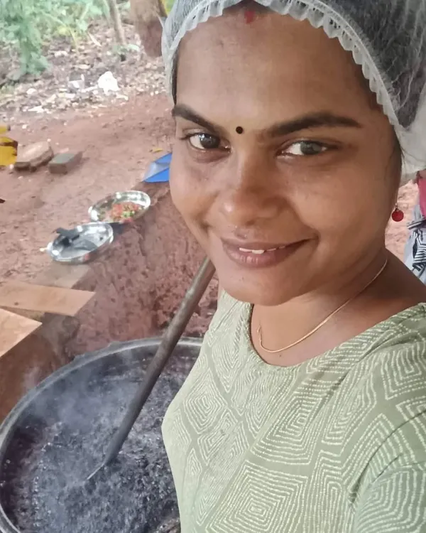 This is where the magic happens. Making our natural hair oil is a long process, using a traditional uruli and fresh herbs. The beautiful aroma of the herbs cooking in pure coconut oil fills the air, and this is the love I pack into every bottle.