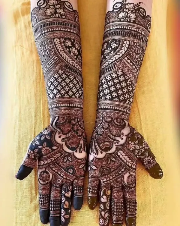 A powerful design featuring bold swastika patterns, a symbol of good fortune. The negative space and thick lines create a striking contrast.