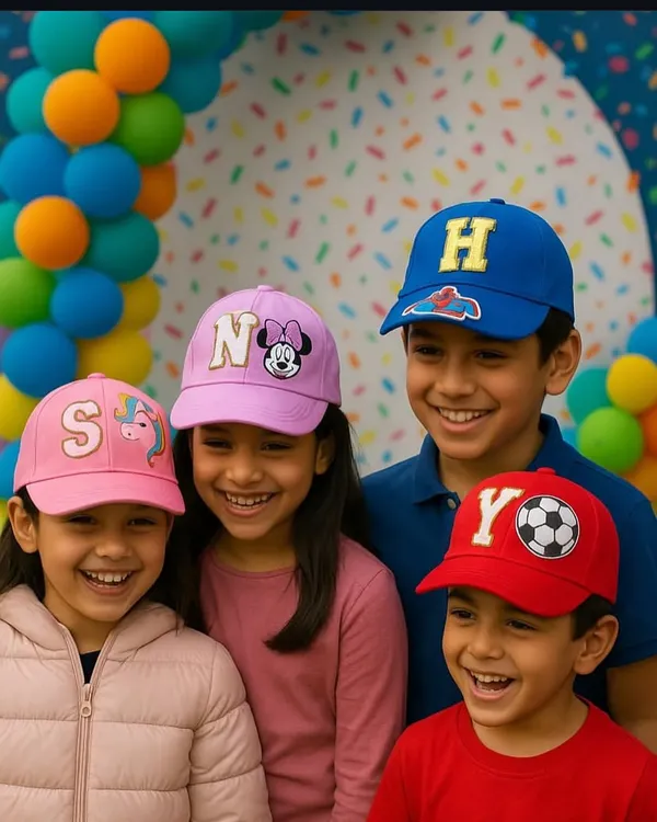 Nothing beats the smiles on happy kids wearing their custom caps. We can personalise them with their initials and favorite characters like Minnie Mouse, Spider-Man, or a unicorn.
