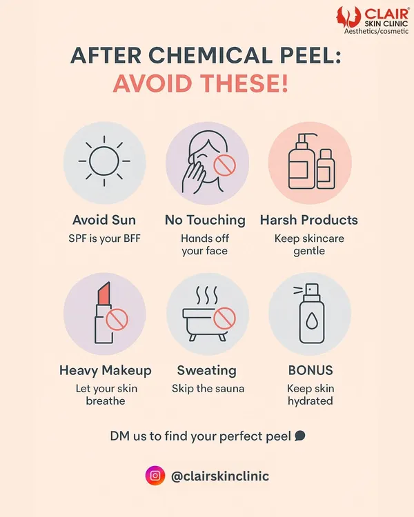 Just had a chemical peel? Proper aftercare is key to protecting your results. This guide shows you what to avoid, from sun exposure and harsh products to heavy makeup, ensuring your skin heals beautifully.