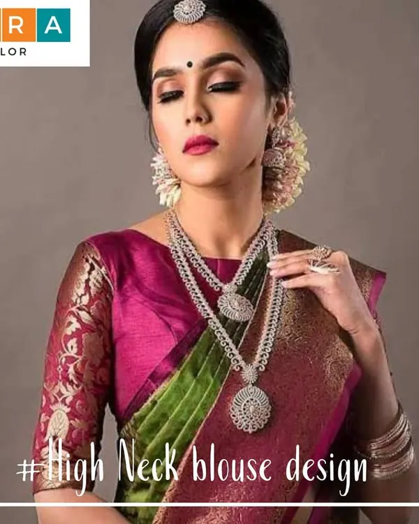 This high-neck blouse with rich brocade sleeves is a perfect example of how I blend traditional fabrics with modern silhouettes. I focus on creating a perfect fit that provides both elegance and comfort, ensuring your custom-stitched piece looks regal for any special occasion.