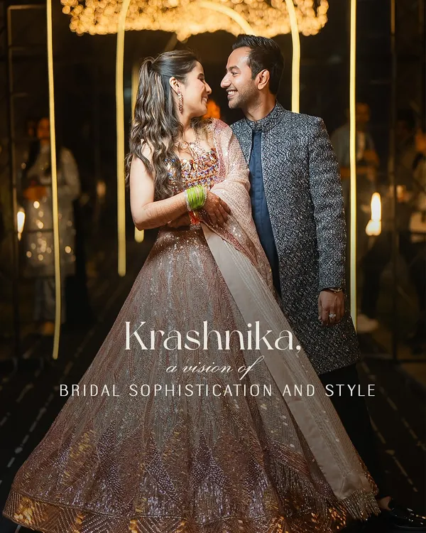 For Krashnika's Sangeet, we chose a stunning shimmer peach lehenga by Manish Malhotra. The intricate embellishments caught the light with every movement, creating a look of pure bridal sophistication and modern glamour.
