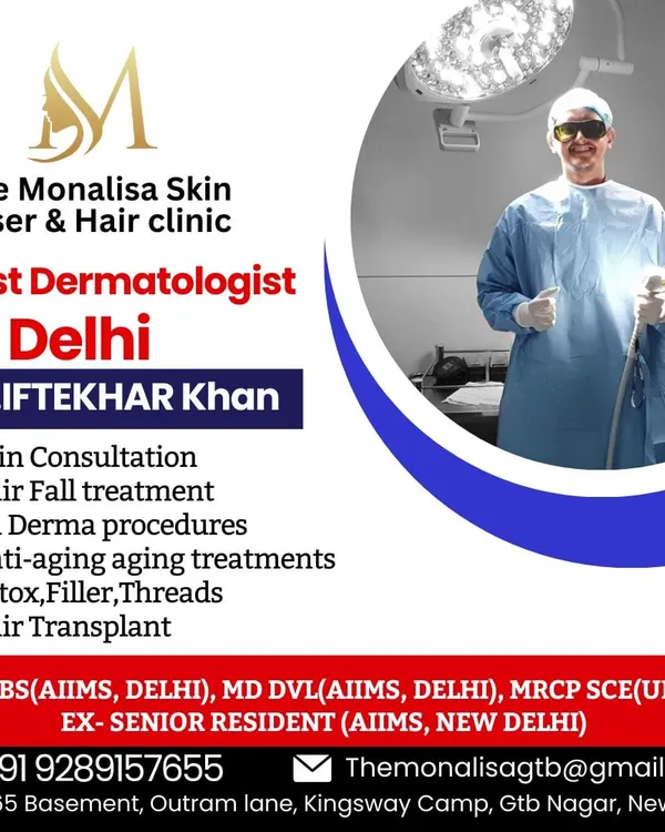 Meet Dr. Iftekhar Khan, one of our senior dermatologists. His qualifications from AIIMS and extensive experience in all derma procedures ensure you receive the highest standard of medical care for your skin and hair.