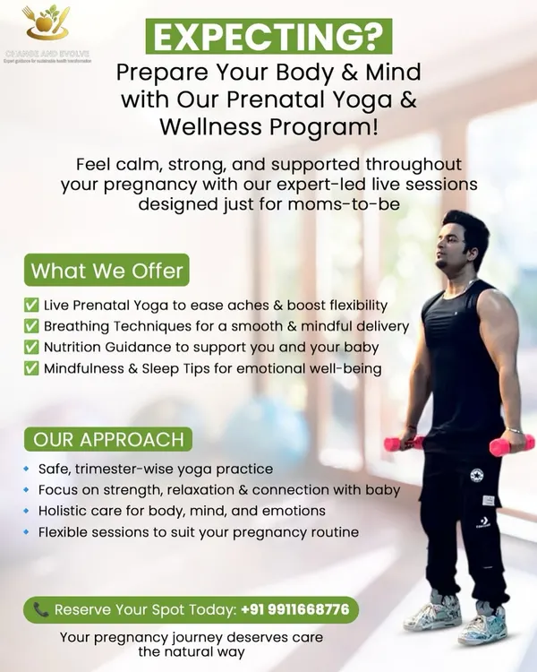 My comprehensive Prenatal Yoga & Wellness Program is designed for moms-to-be. It includes live yoga, breathing techniques, nutrition guidance, and mindfulness to support you and your baby.