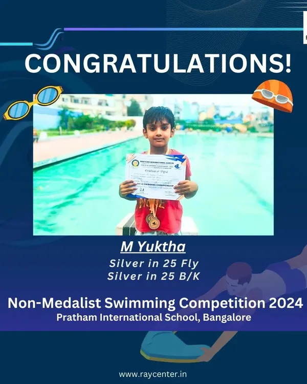 Congratulations to M Yuktha for winning two silver medals at the 2024 Non-Medalist Swimming Competition.