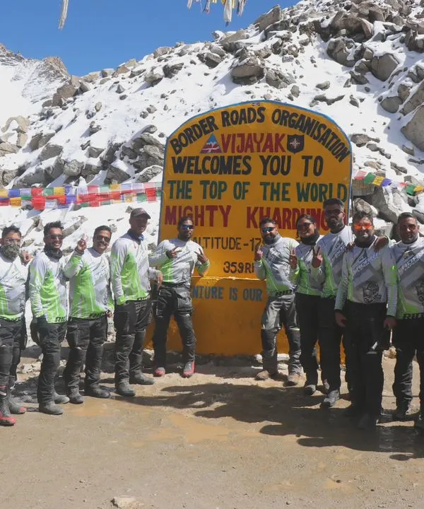 The BMR tribe at the top of the world, the mighty Khardung La pass. At an altitude of 17,983 ft, surrounded by snow, our 14 riders proved that with teamwork and determination, we can conquer any mountain.