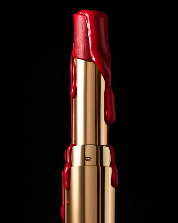 This is what happens when you combine a bold red lipstick with high-speed flash photography. I love experimenting with cosmetic textures, and this shot captures the dramatic, melting texture against a stark black background to make the color and gloss pop.