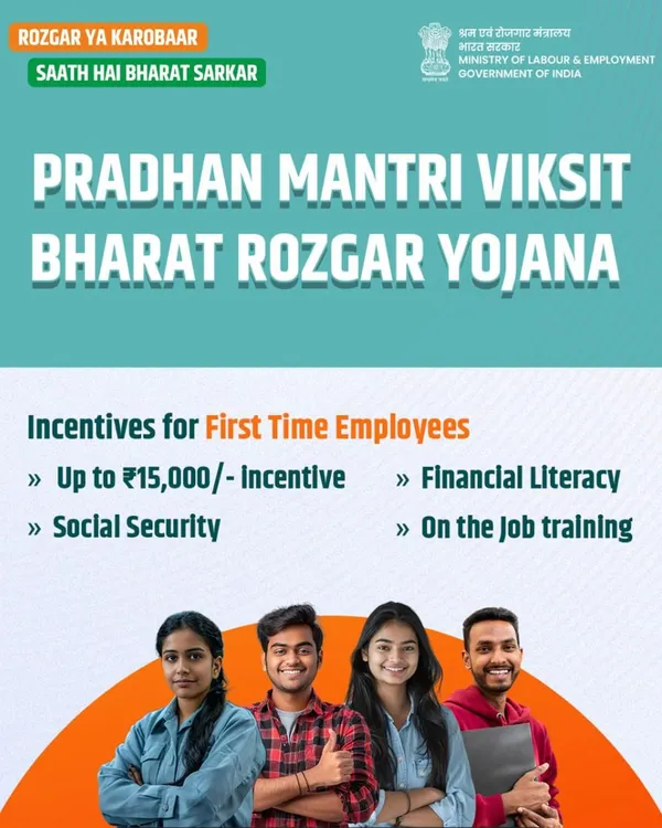 An overview of the Pradhan Mantri Viksit Bharat Rozgar Yojana, a government scheme offering incentives to employers for hiring first-time employees. A great opportunity for startups and MSMEs.
