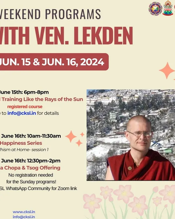 Our weekend programs include The Happiness Series, with teachings on Buddhism at Home. These sessions are designed to bring practical Buddhist wisdom into your everyday life and relationships.