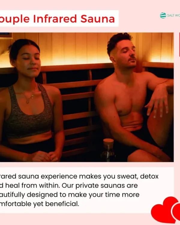 My couple's infrared sauna experience is designed for you and your partner to sweat, detox, and heal from within together. Our private, beautifully designed saunas make your time both comfortable and beneficial.