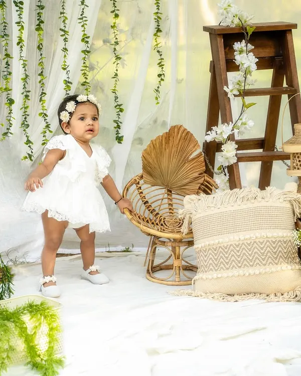 A beautiful outdoor setup for a milestone session. The natural light and greenery create a soft, organic feel that I just love.