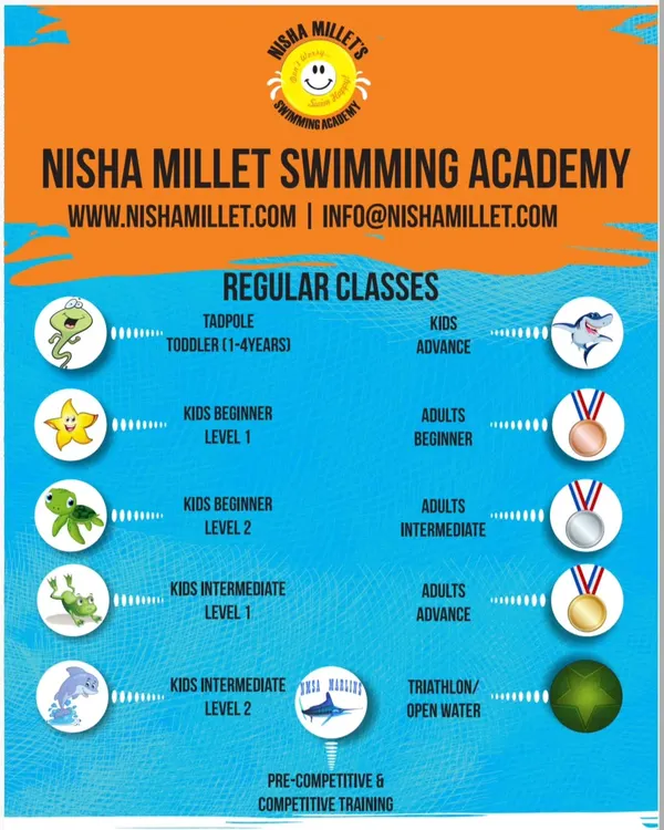 Every swimmer in our program gets a certificate to mark their progress. We have a clear pathway with 8 levels for kids and 4 for adults, from Tadpole and Bronze all the way to our competitive teams.