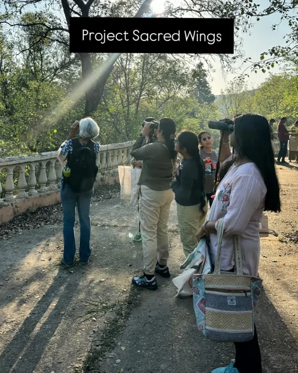A beautiful, sun-kissed moment from our "Project Sacred Wings" bird-watching event. We learn to spot and identify local birds, fostering a deeper appreciation for our biodiversity.