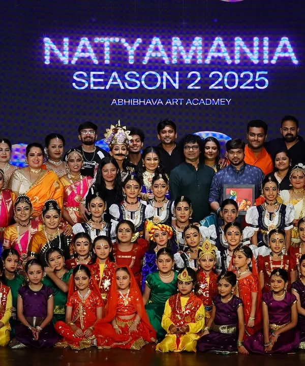 The entire team of Abhibhava Art Academy on stage at "NATYAMANIA SEASON 2". It takes a village to put on a show, and I am so proud of every single student and teacher.
