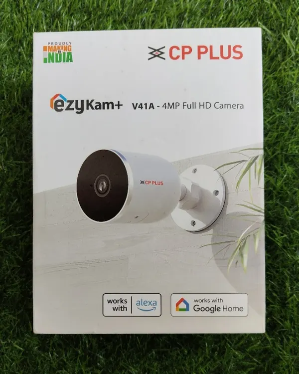 The CP Plus EzyKam+ V41A is a 4MP Full HD bullet camera. It's built for outdoor use and works with Alexa and Google Home for smart integration.