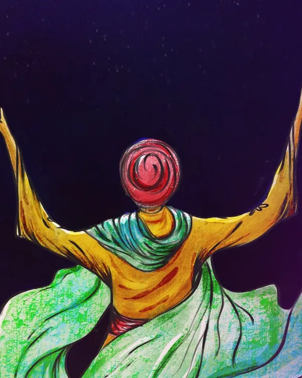 Created for Guru Nanak Sahib Ji's 555th Gurpurab, this artwork is a visual representation of spiritual surrender and connection to the divine. It reflects the core Sikh teaching of 'Ik Onkar', the one universal creator, a principle that guides all of my faith-based art.