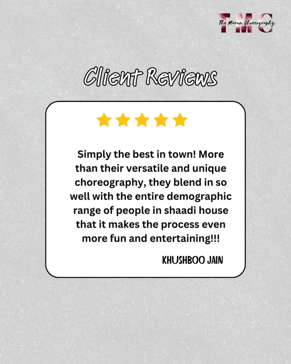 Our clients say we are the best in town. This review highlights our ability to create versatile and unique choreography that blends well with the entire demographic range of a 'shaadi house'.