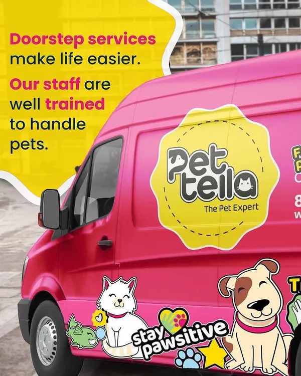 Our iconic pink van is more than just transportation; it's a state-of-the-art mobile pet service unit. Our staff are professionally trained to handle all pets with care, making doorstep services a simple and reliable solution for busy pet parents.