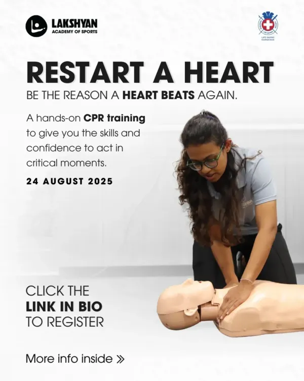 Our 'Restart A Heart' CPR training poster, inviting coaches and community members to learn life-saving skills in a hands-on environment.