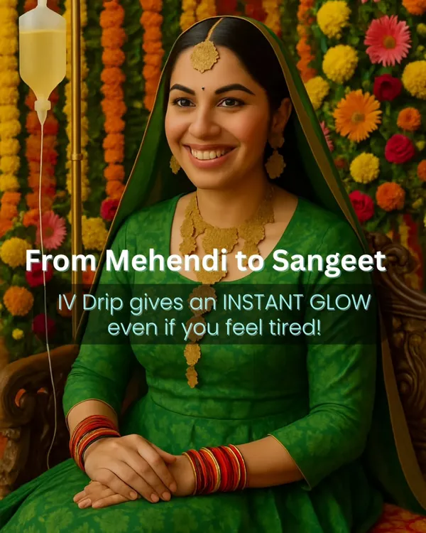 From Mehendi to Sangeet, the celebrations can be tiring. An IV Drip delivers an instant glow and burst of energy, ensuring you look fresh and vibrant even when you're feeling exhausted.
