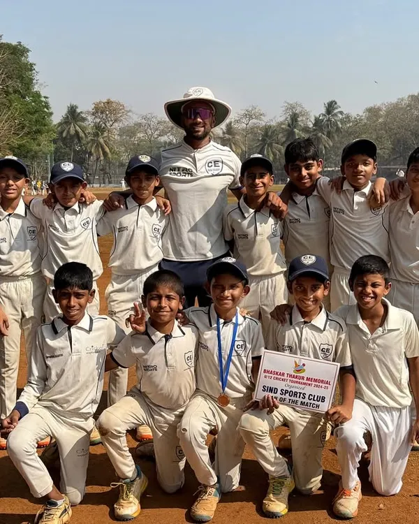 Our victorious U12 team at the MCA Bhaskar Thakur Memorial quarterfinals. One of our athletes even took a hat-trick, returning with figures of 6 wickets for just 2 runs.