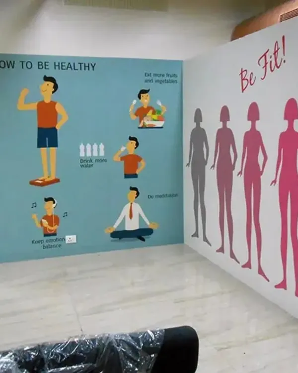 For this clinic, I created a custom infographic wallpaper explaining healthy habits. It's an engaging and informative way to communicate wellness tips to patients in a waiting area, using clear and friendly visuals.